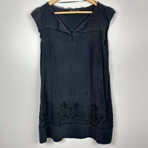 Zara    Silk  Black Sleeveless Ruffle Embroidered Distressed Hem Dress